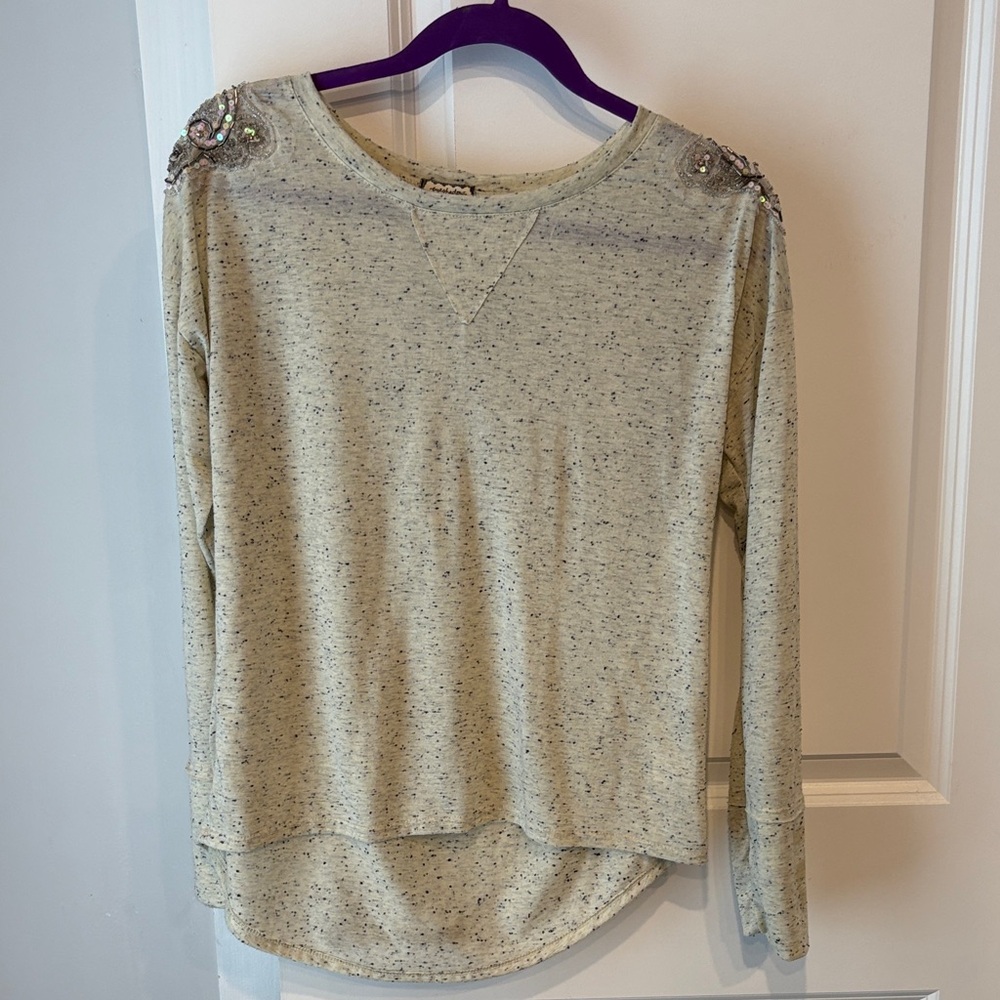 Eyeshadow Cream Speckled Embellished-Shoulder Sweatshirt